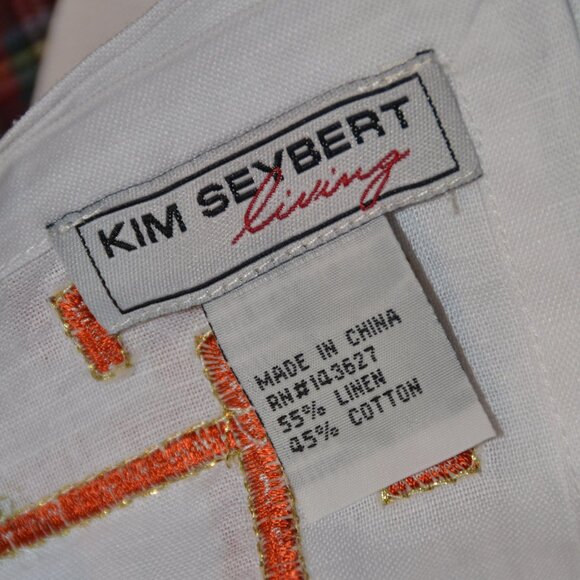 RARE KIM SEYBERT LIVING 4 ORANGE EMBROIDERED GREEK KEY COCKTAIL BAR NAPKIN - Picture 6 of 8